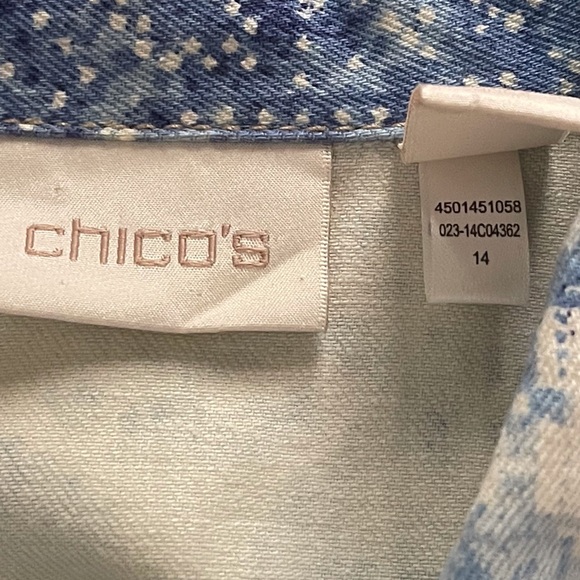 Chico’s Women’s Blue/white Jean Jacket  Artisan Pattern Beaded Fringe Crop Sz0 - Picture 4 of 10